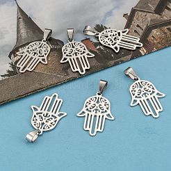 Ciondoli in acciaio inossidabile 304 mano di hamsa/mano di fatima/mano di miriam anti-ossidazione&nbsp;X-STAS-F016-18P