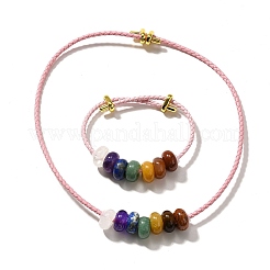 Conjuntos de pulseras y collares con cuentas de piedras preciosas naturales de chakras rondelle&nbsp;G-P561-01G-06