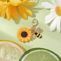 Anhänger mit Bienen- und Sonnenblume-Motiv&nbsp;X-HJEW-JM01995