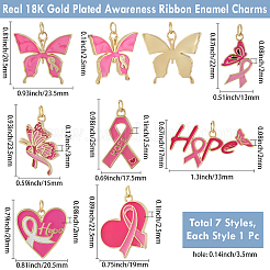 7 stücke 7 arten Oktober brustkrebs rosa awareness ribbon messing emaille anhänger&nbsp;KK-BBC0020-36
