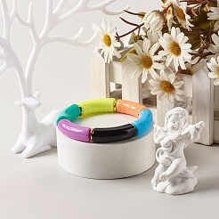 Bracciale elasticizzato con perline acriliche a tubo curvo grosso per donna ragazza&nbsp;BJEW-JB06684-04