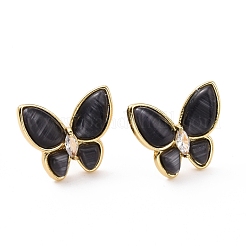 Orecchini a bottone a farfalla cat eye con zirconi chiari&nbsp;EJEW-G302-02G