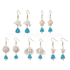 5 paire de boucles d'oreilles pendantes en verre coquillage&nbsp;EJEW-MZ00424