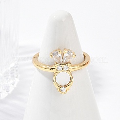 Bague ouverte en laiton avec micro pavé de zircons cubiques transparents&nbsp;RJEW-G343-02G