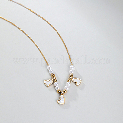 Collana bavaglino a forma di cuore in acciaio inossidabile 201 con catene di perle finte per donna&nbsp;TT5673