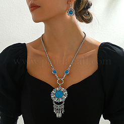 Halskette mit Anhänger und Ohrringen im böhmischen Ethno-Stil aus Zinklegierung und Kunstharz mit Blumenmotiv&nbsp;FS-WGD47C5-01