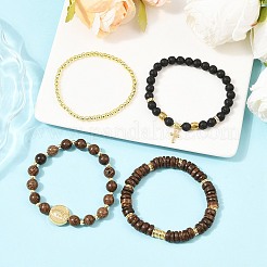 4 pièce 4 styles de bracelets extensibles en pierre de lave naturelle&nbsp;BJEW-JB12491