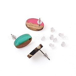 12 Paar 12 Farben opakes Harz & Walnussholz Ohrstecker-Aufsätze&nbsp;MAK-CD0001-05