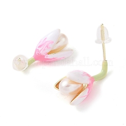 Ohrstecker mit Blumen-Naturperlen&nbsp;EJEW-L286-05G