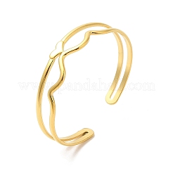 Brazaletes de acero inoxidable 304 con diseño de ondas de corazón y revestimiento iónico (IP)&nbsp;BJEW-L682-028G