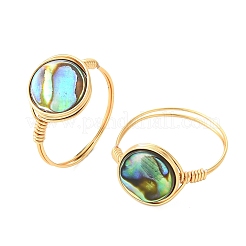 Flache runde Fingerringe aus Abalone-/Paua-Muschel&nbsp;RJEW-JR01031