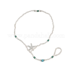 Fußkettchen aus Legierung mit Kristall-Strass-Seestern und runden Glasperlen&nbsp;AJEW-K052-01