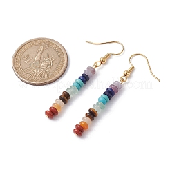 Boucles d'oreilles pendantes en perles rondelles de pierres précieuses naturelles et synthétiques mélangées&nbsp;EJEW-JE05613-01