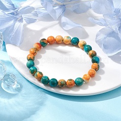 Bracelets extensibles en perles de jade blanc océan synthétique teint rond de 8mm pour femmes et hommes&nbsp;BJEW-JB10509