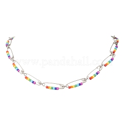 Collar de cadena de eslabones con imperdible de hierro y cuentas de vidrio de colores con chakras&nbsp;NJEW-JN05670
