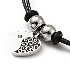 Bracciale con ciondolo a forma di cuore in acciaio inossidabile 304 con cordino cerato per donna&nbsp;BJEW-A125-13