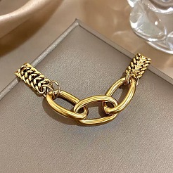 Hip-Hop-Armbänder aus 304er Edelstahl mit kubanischen Gliedern und 201er Edelstahl mit Kabelkette für Damen&nbsp;FS-WG3DCDD-01