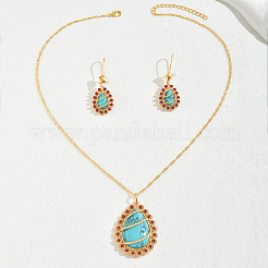 Lussuoso set di collana e orecchini con pendente a goccia in turchese sintetico e strass mediorientali per matrimonio&nbsp;GL5930