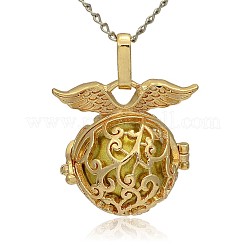 Pendentifs à cage ronde creuse en laiton doré&nbsp;KK-J230-08G