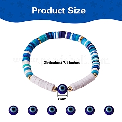 12 Stück 12 Farben handgefertigte Polymer-Ton-Heisih-Perlen-Stretch-Armbänder mit bösem Blick&nbsp;BJEW-SW00034