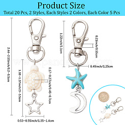 10 bolsa de 2 colores de decoraciones colgantes de turquesa sintética con forma de tortuga y estrella de mar&nbsp;HJEW-CP0001-25