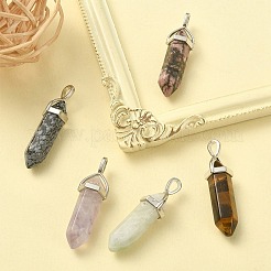 5 Stück 5 Stile natürliche gemischte Edelstein-Doppelend-Spitzanhänger&nbsp;G-YW0001-45
