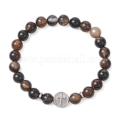 Pulseras elásticas redondas de cuentas de ónix negro natural&nbsp;BJEW-JB13665