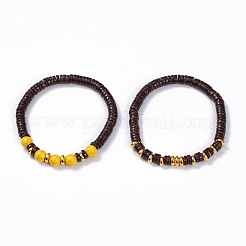 2 pièces 2 styles turquoise synthétique (teint) et ensembles de bracelets extensibles en noix de coco naturelle&nbsp;BJEW-JB07627