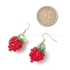 Orecchini pendenti con semi di vetro di fragola e perline di vetro&nbsp;EJEW-MZ00689-02