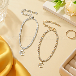 4 Stück 2 Farben Messing & Eisen Kristall Strass Stern Mond Charm Fußkettchen für Frauen&nbsp;AJEW-HY0002-60