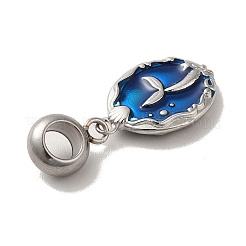 304 Edelstahl Dodger blau Emaille europäischen Anhänger Charms&nbsp;STAS-G308-34P