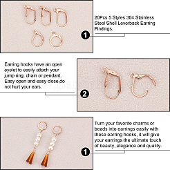 20 pieza de 5 estilos de accesorios para pendientes de palanca de acero inoxidable 304 con revestimiento al vacío de PVD&nbsp;STAS-PH0001-57