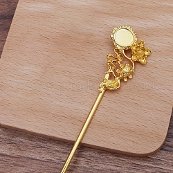 Eisen-Haar-Stick Zubehör, mit Fassung aus Legierungs-Cabochons, Blume mit Fisch, golden, Fach: 10 mm, 155x25x6 mm, Stift: 2.5 mm
