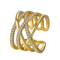 Anillos de dedo de latón, con diamante de imitación, entrelazar, dorado, cristal, diámetro interior: 15 mm