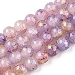 Baking Painted Crackle Glass Bead Strands, with Gold Powder, Round, Plum, 6mm, Hole: 1.2mm, about 147pcs/strand, 31.10 inch(79cm)