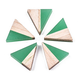 Durchscheinende Cabochons aus Harz und Holz, Dreieck, mittleres Seegrün, 15x14.5x3 mm
