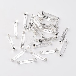 Accessori di spilla di ferro, indietro pin bar, colore argento placcato, 30 mm di lunghezza, 5 mm di larghezza, 6 mm di spessore, Foro: 1.5 mm