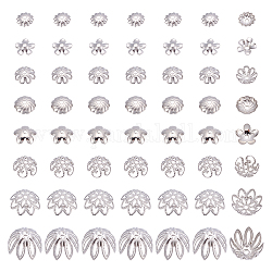 Pandahall elite 240 pz 8 cappucci di perline di fiori in acciaio inossidabile, tappi di perline fantasia, colore acciaio inossidabile, 5.5~10x5.5~10x1~4mm, Foro: 1~1.2 mm, 30pcs / style