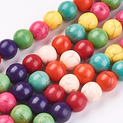 Synthetic Turquoise Beads Strands, Round, Dyed, Mixed Color, 6mm, Hole: 0.4mm, about 69pcs/strand