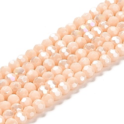Supports de perles de verre opaques, couleur ab , facetté (32 facettes), ronde, beige, 4.5x4mm, Trou: 1mm, Environ 94~95 pcs/chapelet, 13.90~14.02 pouce (35.3~35.6 cm)