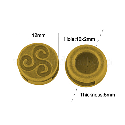 Tibetan Style Slide Charms, Cadmium Free & Lead Free, Flat Round, Antique Golden, 12x5mm, Hole: 10x2mm