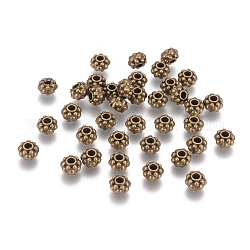 Perline di distanziatore stile tibetano, colore bronzo antico, perline lega zinco, senza piombo e nichel libero & cadmio su 6.5 mm di diametro, 4.5 mm di lunghezza, Foro: 1 mm