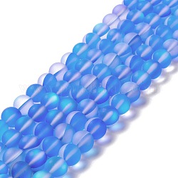Synthetic Moonstone Beads Strands, Frosted, Round, Dodger Blue, 10mm, Hole: 1mm, about 38~40pcs/strand, 14.96''~15.16''(38~38.5cm)