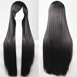 31.5 дюйм (80 см) длинные прямые косплей парики для вечеринок, синтетические жаропрочные аниме костюм парики, с треском, чёрные