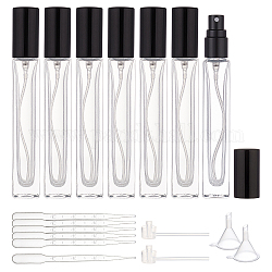 Flacon vaporisateur de parfum en verre rechargeable de 10 ml, avec compte-gouttes en plastique, trémie d'entonnoir en plastique, pompe en plastique, noir, 16 pièces / kit