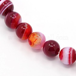 Round Dyed Natural Striped Agate/Banded Agate Beads Strands, Dark Red, 8mm, Hole: 1mm, about 48pcs/strand, 15.2 inch