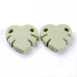 Food Grade Eco-Friendly Silicone Focal Beads, Chewing Beads For Teethers, DIY Nursing Necklaces Making, Leaf, Dark Sea Green, 35x35.5x8mm, Hole: 2.5mm