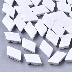 Spray Painted Alloy Multi-Strand Links, Cadmium Free & Lead Free, For Tile Elastic Bracelets Making, Parallelogram, White, 15.5x8x5mm, Hole: 1mm