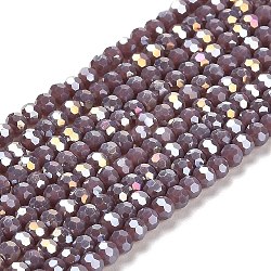 Supporti per perle di vetro opaco, ab colore, sfaccettato (32 sfaccettatura), tondo, marrone rosato, 3.5x3mm, Foro: 1 mm, circa 168~169pcs/filo, 19.09~19.17 pollice (48.5~48.7 cm)