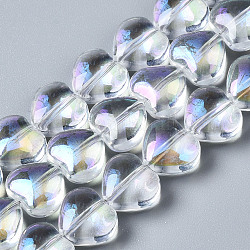 Chapelets de perles en verre électroplaqué, couleur ab , cœur, clair ab, 9.5x10.5x5mm, Trou: 0.8mm, Environ 70~71 pcs/chapelet, 25.20 pouce ~ 25.59 pouces (64~65 cm)